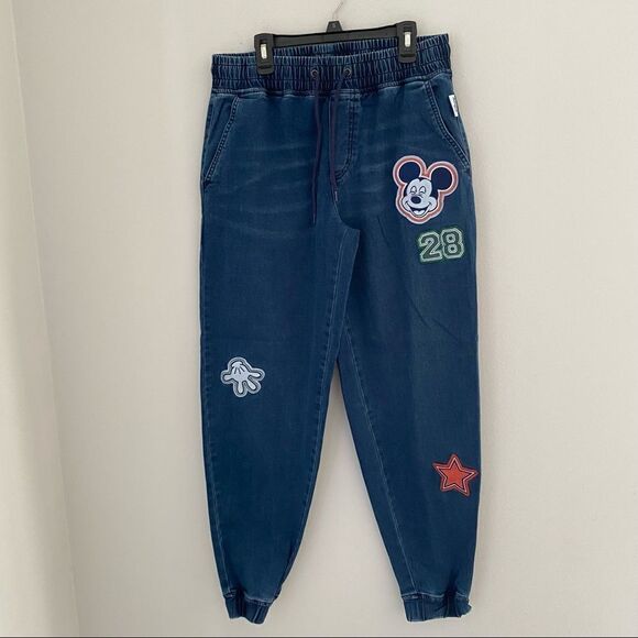 Disney Park Her Universe Women’s Embroidered Patches Jogger Denim Pants - Picture 1 of 4
